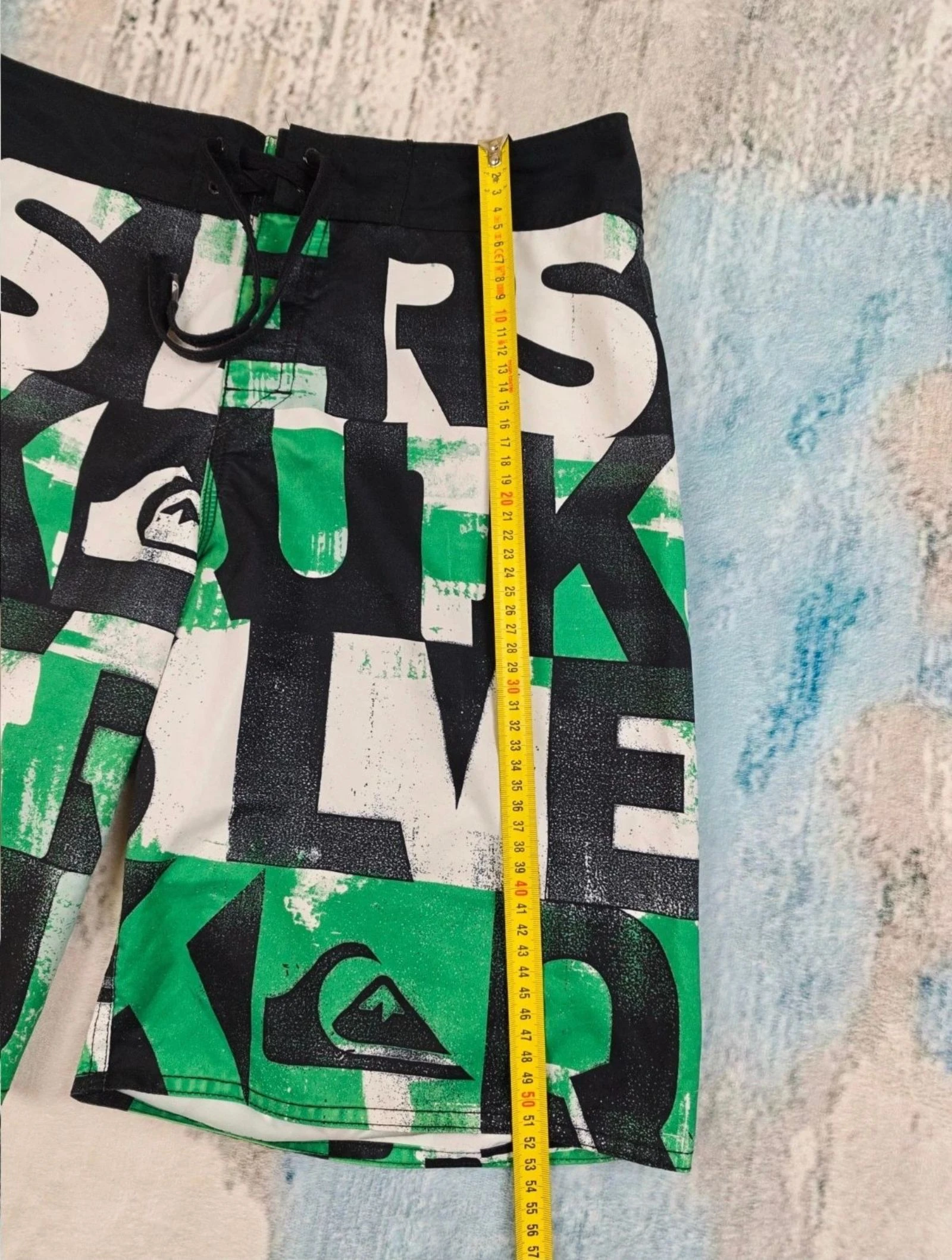 Quiksilver Boardshorts Verde Preto Branco Estampa Textual Y2K Surf Streetwear Tamanho M – photo 11
